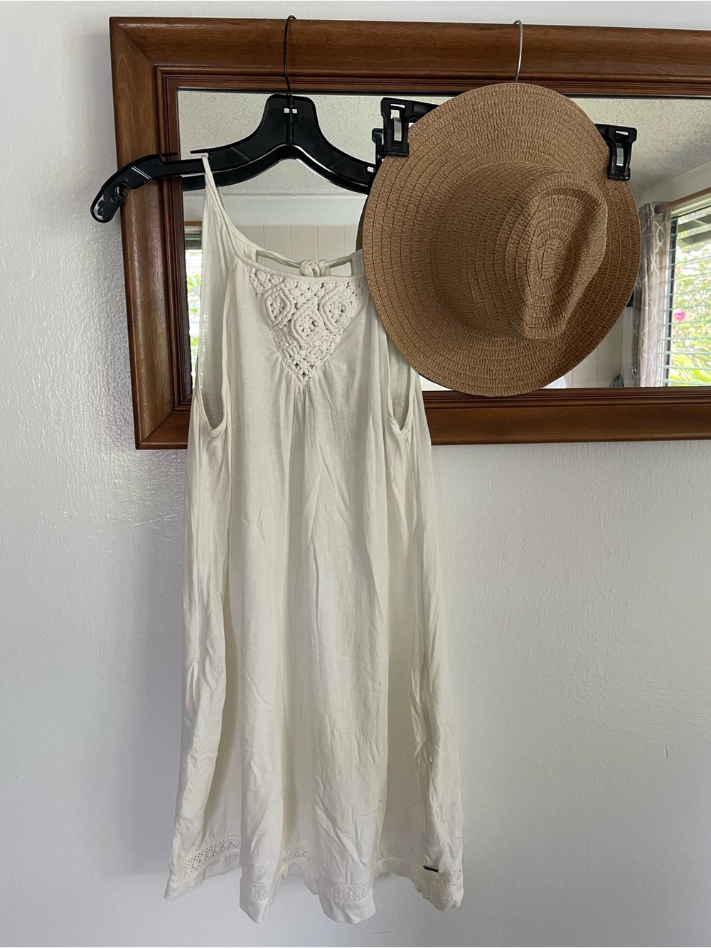 Roxy White Crochet-Trim Mini Dress